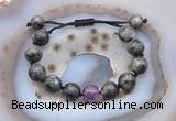 CGB9822 12mm round black labradorite & amethyst adjustable bracelets