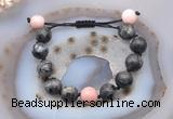 CGB9824 12mm round black labradorite & pink opal adjustable bracelets