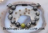 CGB9828 12mm round black labradorite & China jade adjustable bracelets