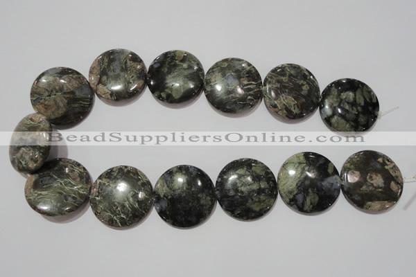 CGE129 15.5 inches 30mm flat round glaucophane gemstone beads