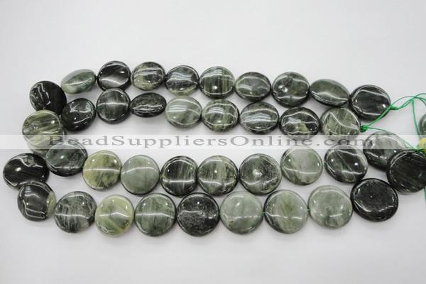 CGH17 15.5 inches 10mm flat round green hair stone beads wholesale