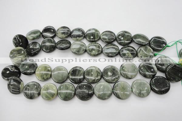 CGH18 15.5 inches 12mm flat round green hair stone beads wholesale