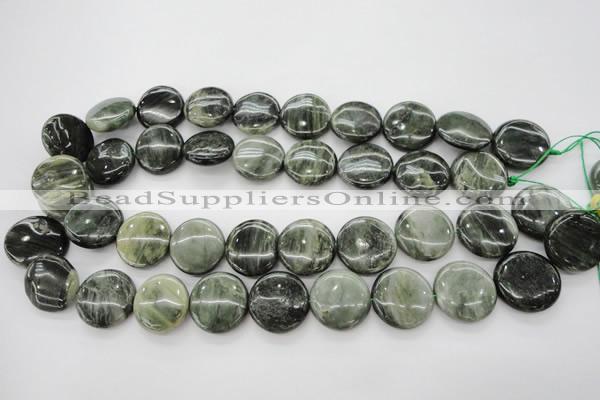 CGH19 15.5 inches 14mm flat round green hair stone beads wholesale