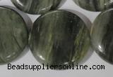 CGH24 15.5 inches 30mm flat round green hair stone beads