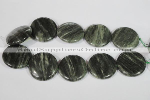 CGH25 15.5 inches 40mm flat round green hair stone beads