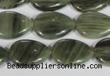 CGH54 15.5 inches 13*18mm flat teardrop green hair stone beads