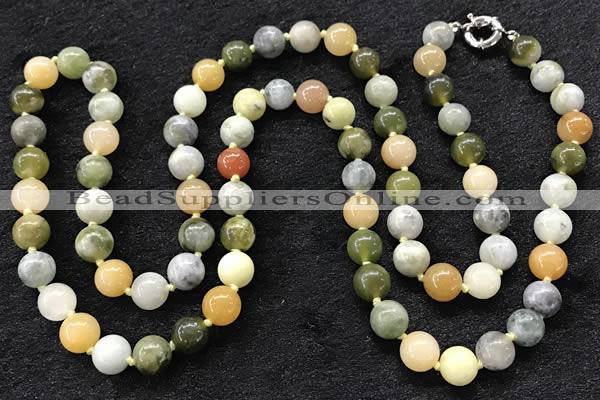 CGN1004 36 inches 10mm round flower jade beaded necklaces