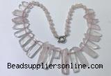 CGN186 23 inches 8*20mm - 11*60mm rose quartz stick necklaces