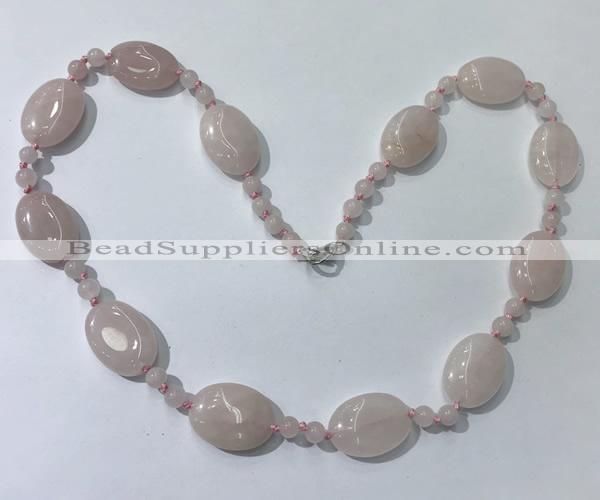 CGN200 22 inches 6mm round & 18*25mm oval rose quartz necklaces