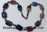 CGN241 22 inches 6mm round & 18*25mm rectangle agate necklaces