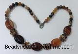 CGN273 18.5 inches 8mm round & 18*25mm oval agate beaded necklaces