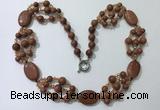 CGN292 24.5 inches chinese crystal & goldstone beaded necklaces