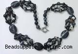 CGN295 24.5 inches chinese crystal & black agate beaded necklaces