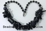 CGN339 20.5 inches chinese crystal & black agate beaded necklaces