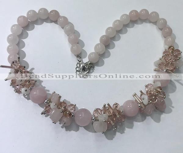 CGN350 19.5 inches chinese crystal & rose quartz beaded necklaces