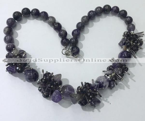 CGN352 19.5 inches chinese crystal & amethyst beaded necklaces