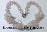 CGN370 19.5 inches round & chips rose quartz beaded necklaces