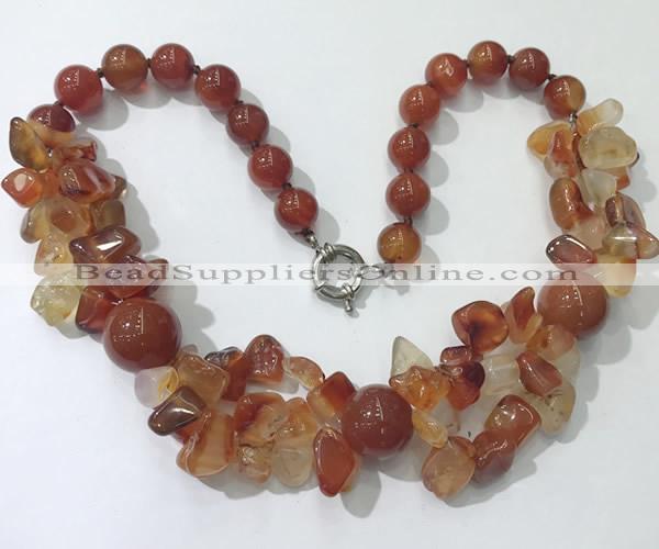 CGN372 19.5 inches round & chips red agate beaded necklaces