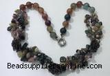 CGN376 19.5 inches round & chips mixed gemstone beaded necklaces