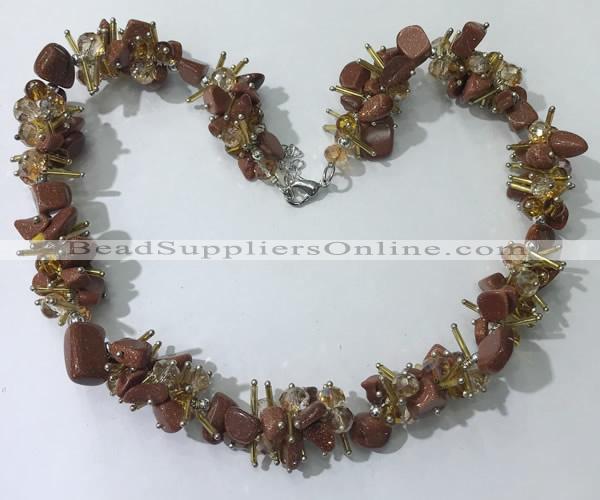 CGN411 19.5 inches chinese crystal & goldstone chips beaded necklaces