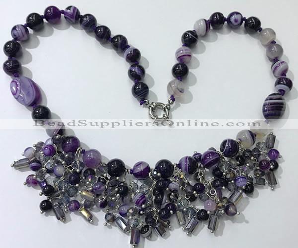 CGN478 21.5 inches chinese crystal & striped agate beaded necklaces