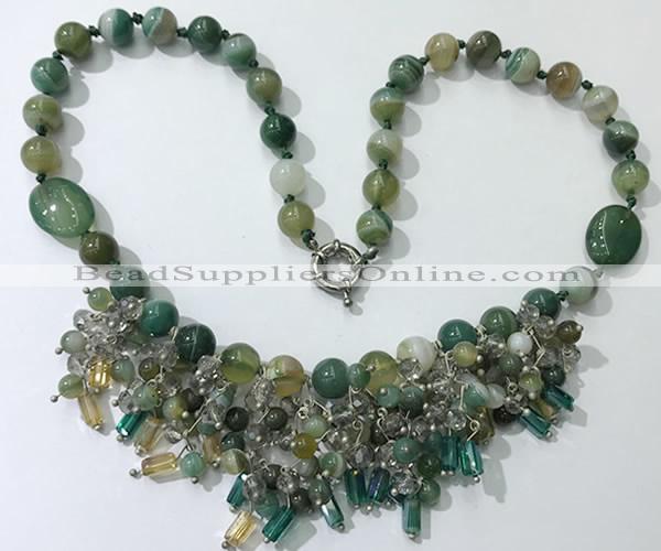 CGN484 21.5 inches chinese crystal & striped agate beaded necklaces