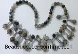 CGN495 21 inches chinese crystal & striped agate beaded necklaces