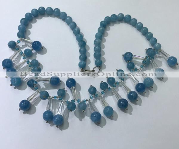 CGN502 21 inches chinese crystal & blue sponge quartz beaded necklaces