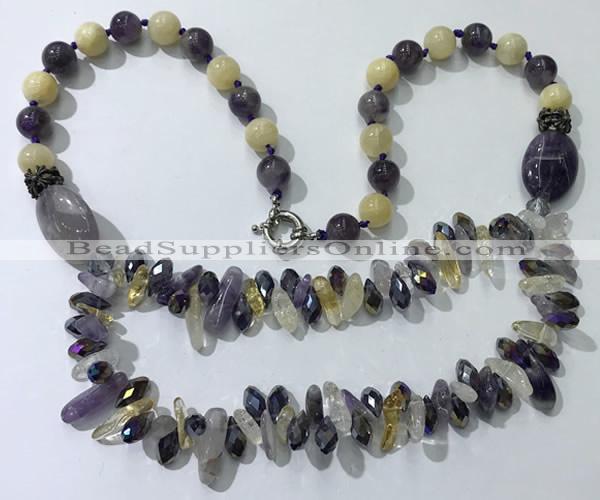 CGN518 23.5 inches chinese crystal & mixed gemstone beaded necklaces