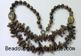 CGN523 23.5 inches chinese crystal & yellow tiger eye beaded necklaces