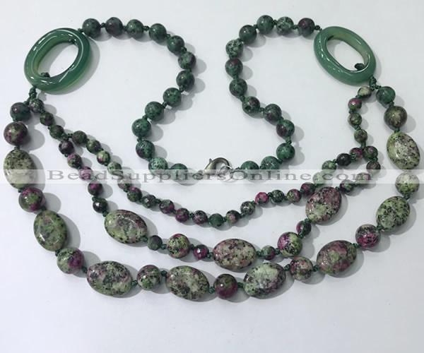 CGN604 23.5 inches imitation ruby zoisite gemstone beaded necklaces