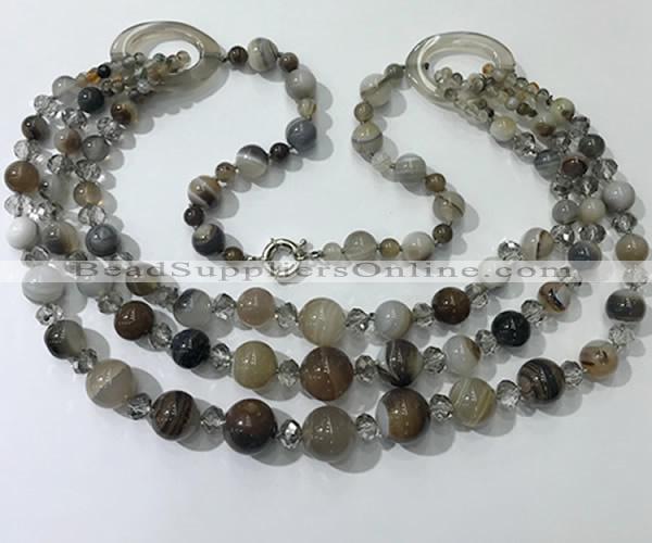 CGN620 24 inches chinese crystal & striped agate beaded necklaces