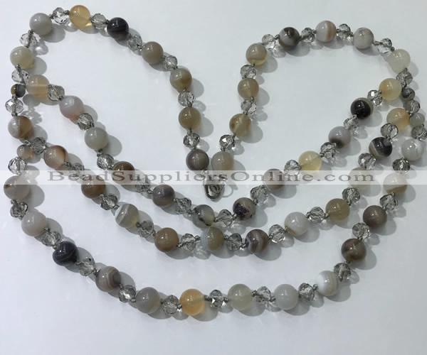 CGN650 22 inches chinese crystal & striped agate beaded necklaces