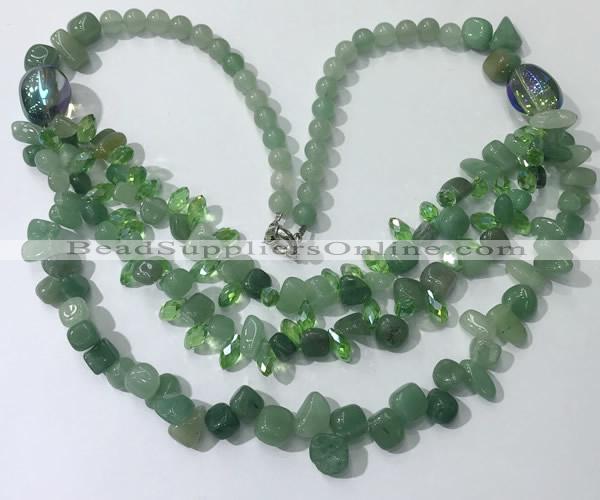 CGN699 22.5 inches chinese crystal & green aventurine beaded necklaces