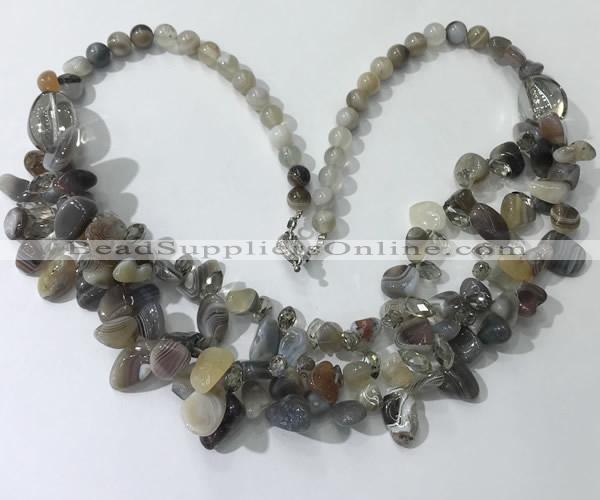 CGN701 22.5 inches chinese crystal & grey agate beaded necklaces