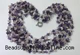 CGN734 19.5 inches stylish 6 rows amethyst & rose quartz chips necklaces