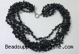 CGN738 19.5 inches stylish 6 rows black agate chips necklaces