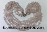 CGN755 20 inches stylish 6 rows rose quartz chips necklaces