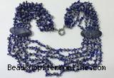 CGN769 20 inches stylish 6 rows lapis Lazuli chips necklaces