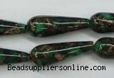 CGO131 15.5 inches 10*30mm teardrop gold green color stone beads