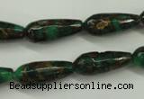 CGO135 15.5 inches 8*20mm faceted teardrop gold green color stone beads