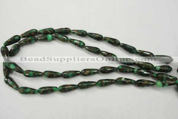 CGO137 15.5 inches 12*40mm faceted teardrop gold green color stone beads