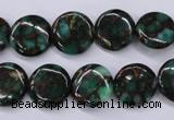 CGO140 15.5 inches 12mm flat round gold green color stone beads