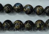 CGO164 15.5 inches 12mm round gold blue color stone beads