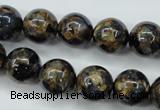 CGO165 15.5 inches 14mm round gold blue color stone beads