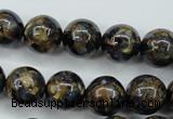 CGO166 15.5 inches 16mm round gold blue color stone beads