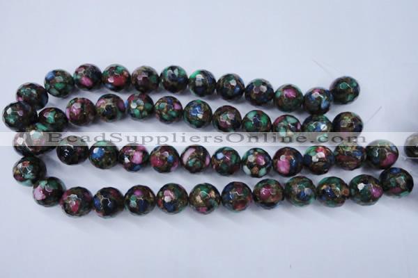 CGO17 15.5 inches 16mm faceted round gold multi-color stone beads