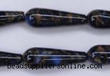 CGO188 15.5 inches 8*20mm teardrop gold blue color stone beads