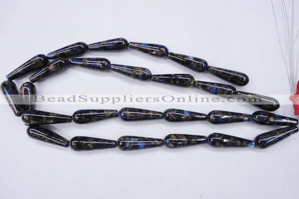 CGO189 15.5 inches 10*30mm teardrop gold blue color stone beads