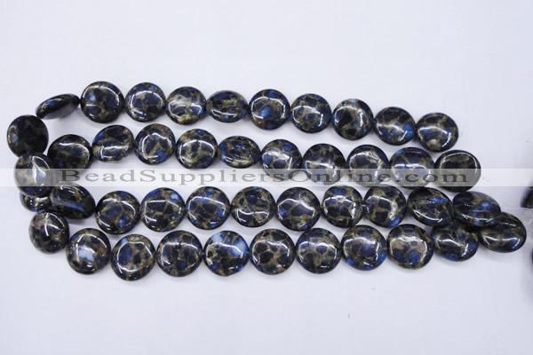 CGO202 15.5 inches 16mm flat round gold blue color stone beads